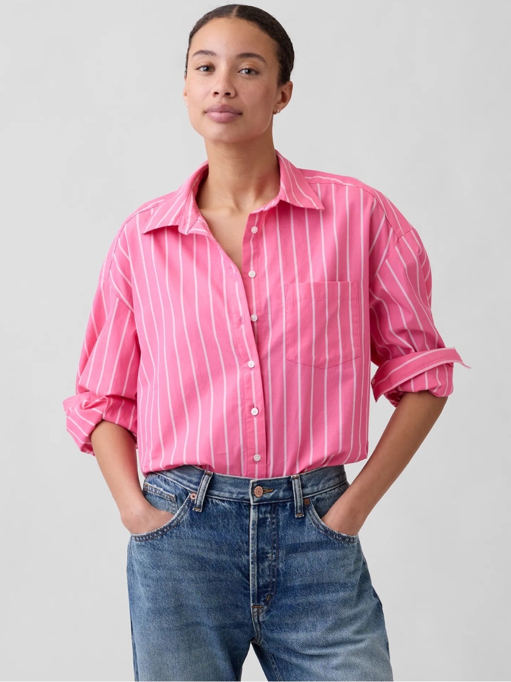 GAP Oversized Button Down Striped Poplin Shirt